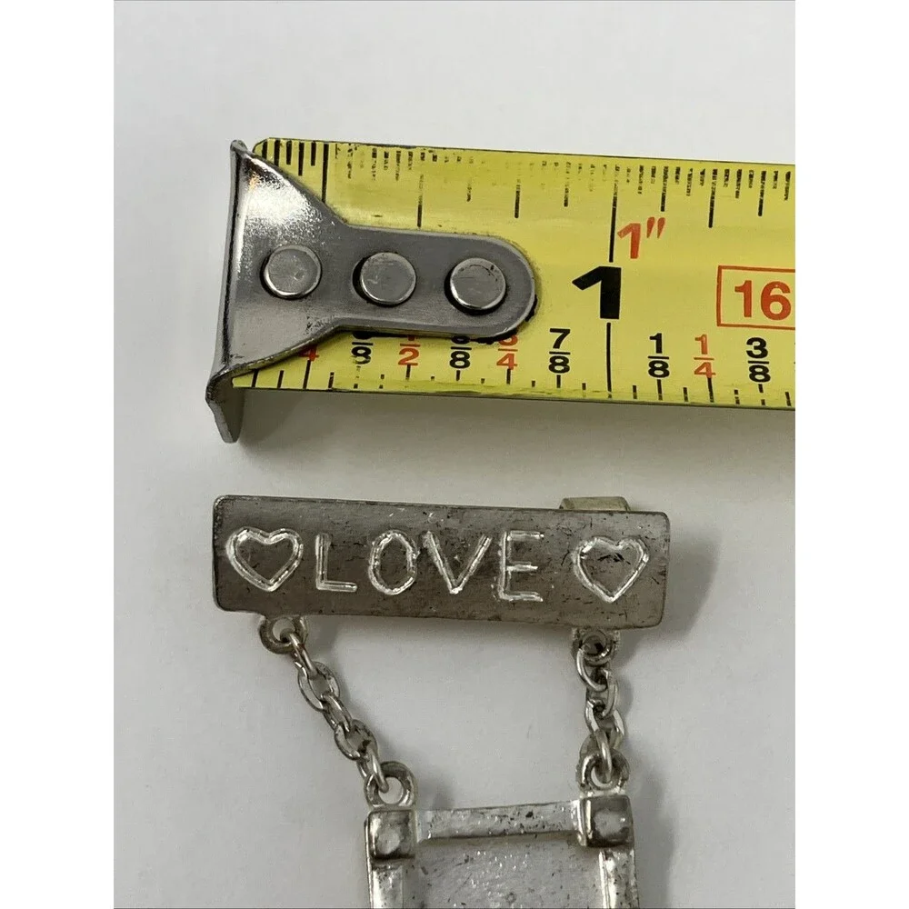 Hanging Picture Frame Brooch Dangle Pin LOVE Silver Tone VTG